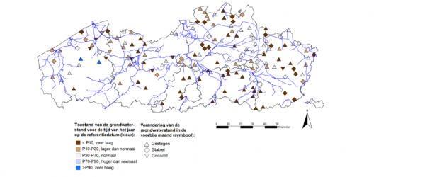Grondwaterstandsveranderingen en relatieve situering van de grondwaterstand op de referentiedatum (2020-02-09) van dit rapport
