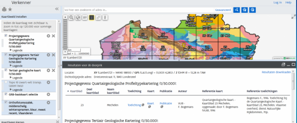 DOV-verkenner met kaartlagen toelichtingsboekjes Tertiair en Quartair